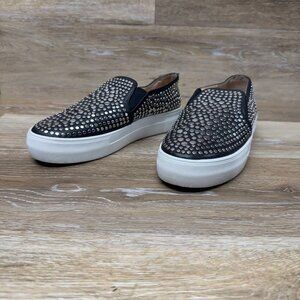 Vince Camuto Kindra Black Leather Silver Studded Slip On Shoes Women's Size 6.5